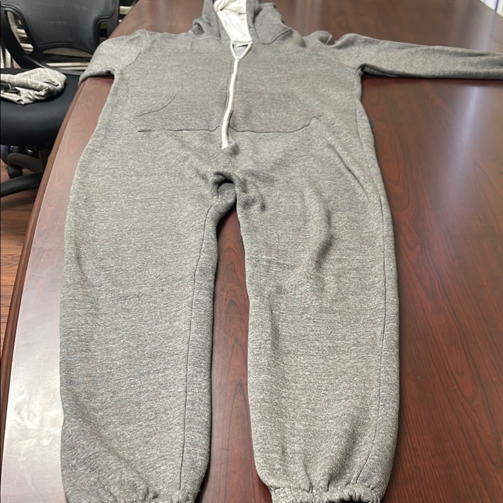 Uptick Wears Gray Hooded Jumpsuit with Front Zipper/pockets